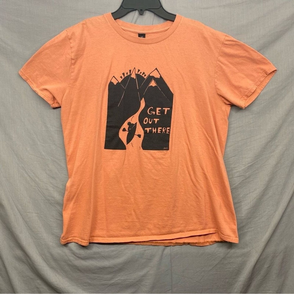 Anvil Graphic Print T-Shirt "Get Out There" Orange Outdoor Theme Men Size | L